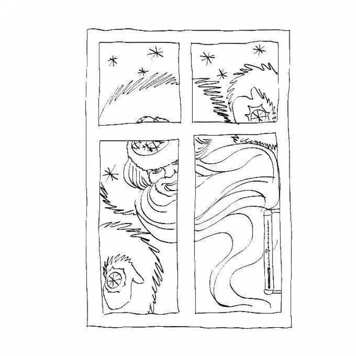 Shiny winter window coloring page