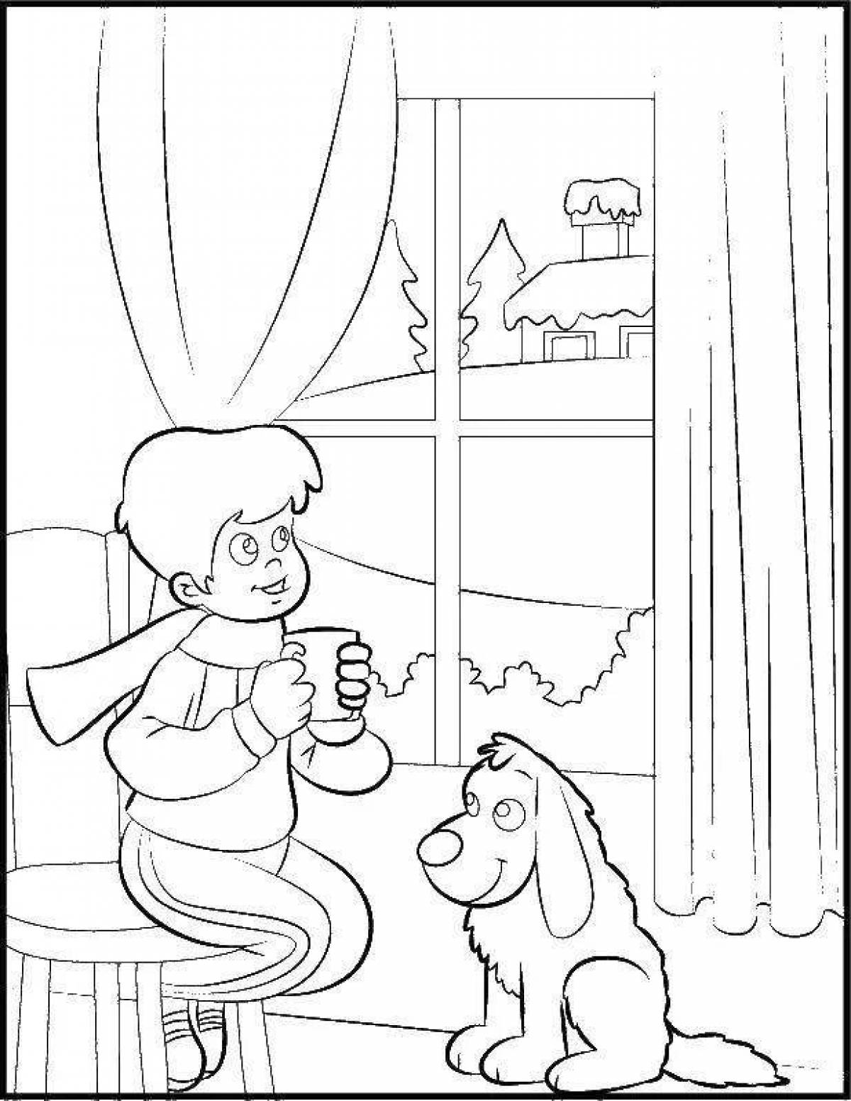 Refreshing winter window coloring page