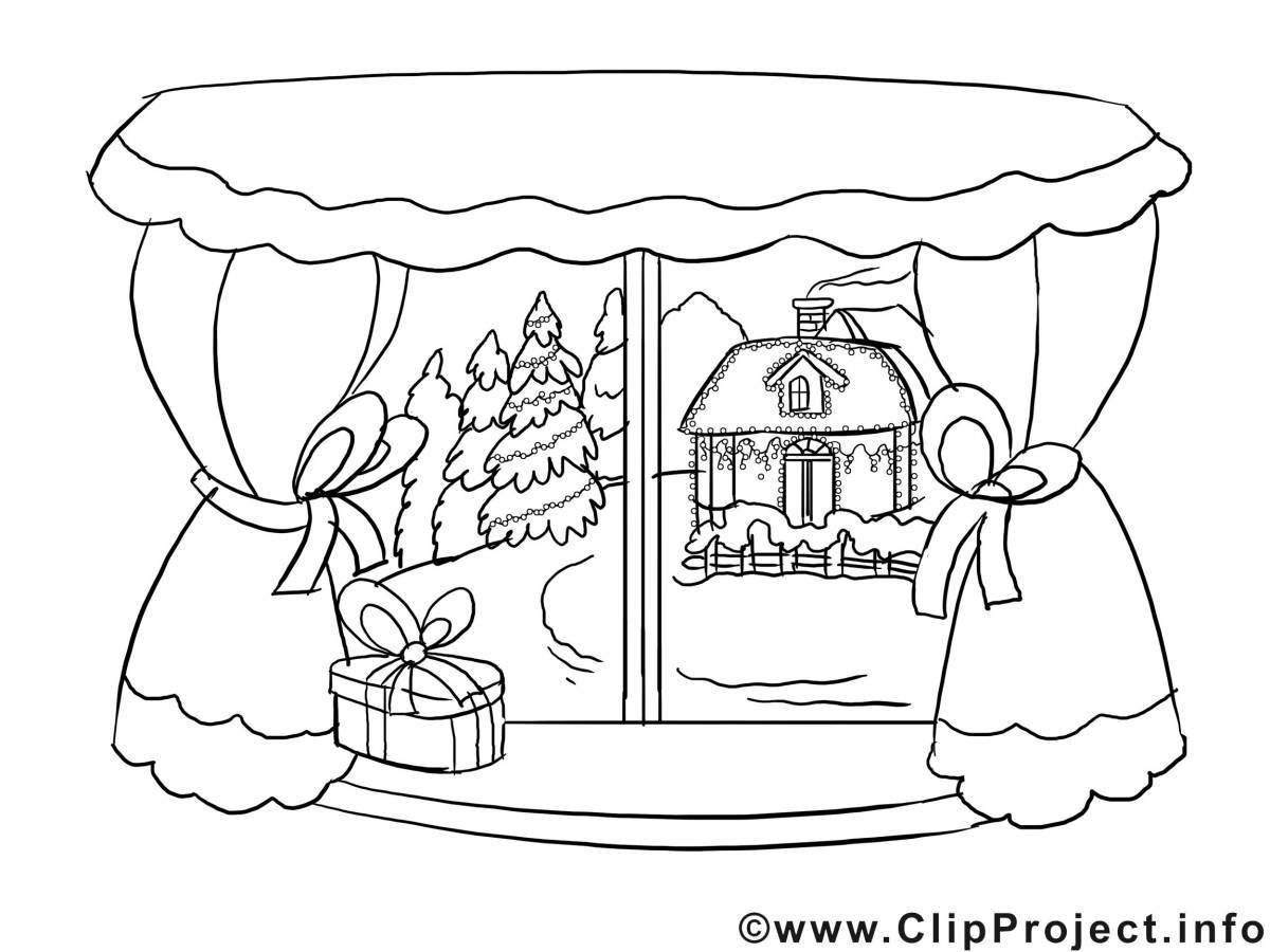 Awesome winter window coloring page