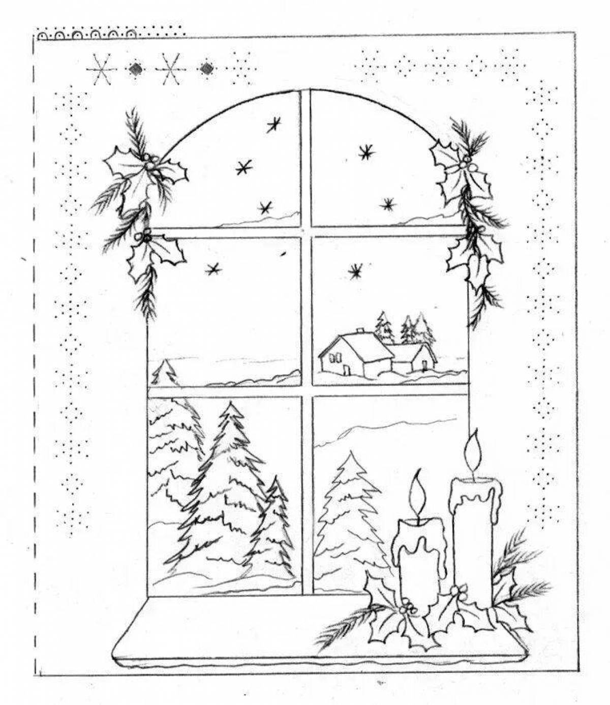 Coloring book blooming winter windows