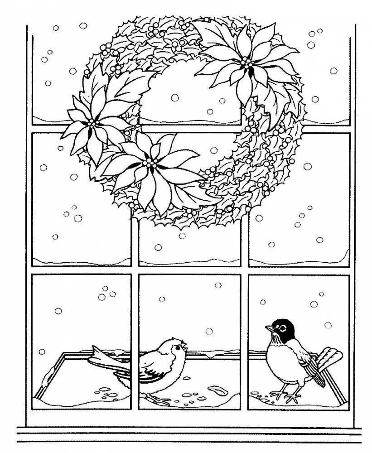 Раскраска мечтательное зимнее окно