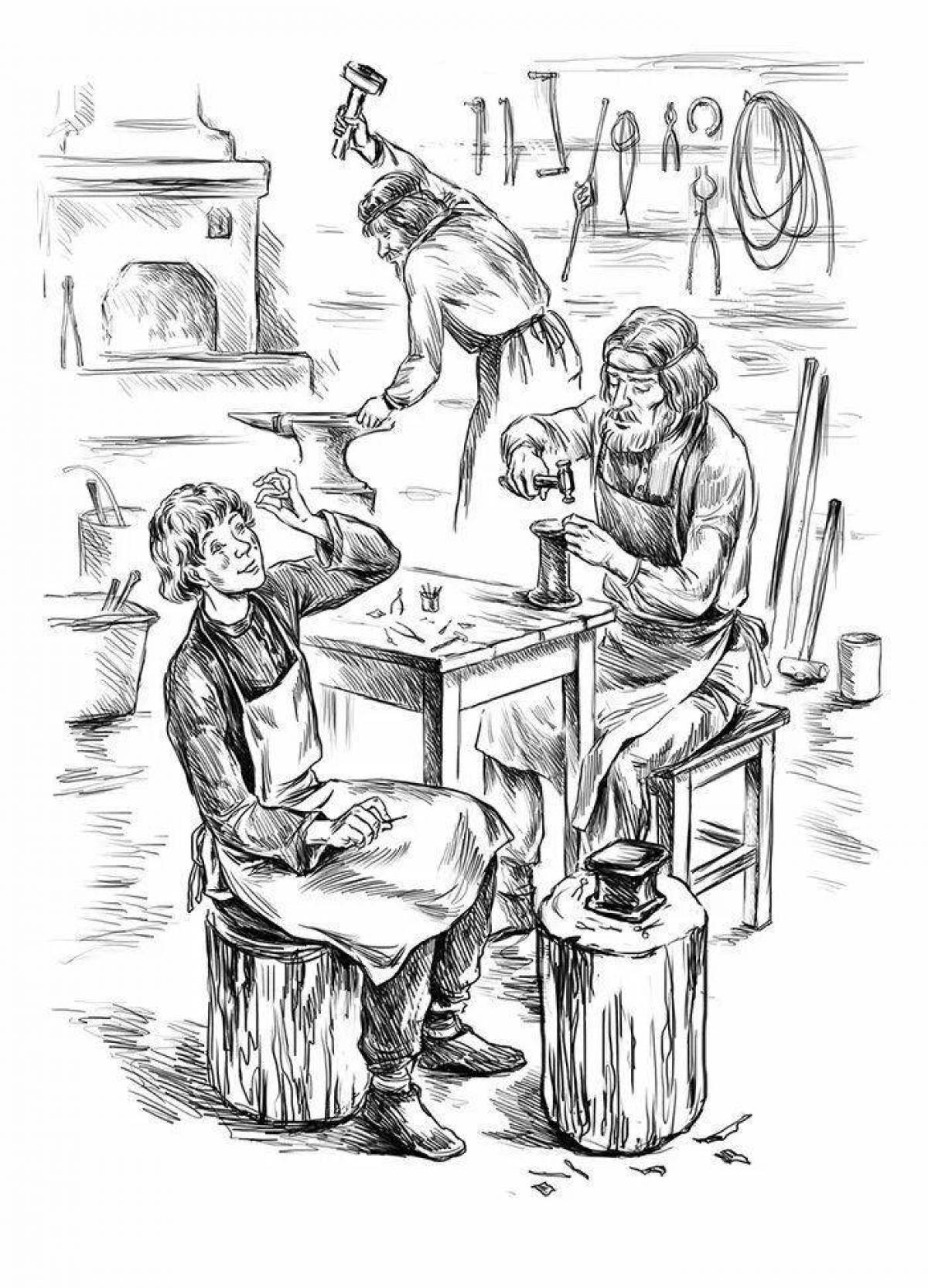 Увлекательная раскраска левша лесков