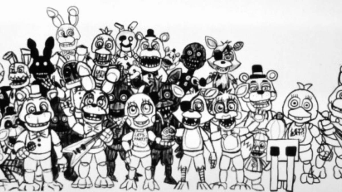 Colorful fnaf world coloring page