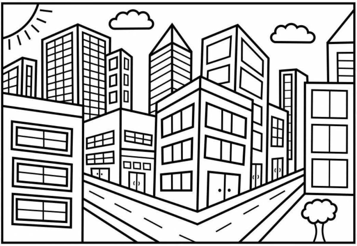 Colorful modern city coloring page
