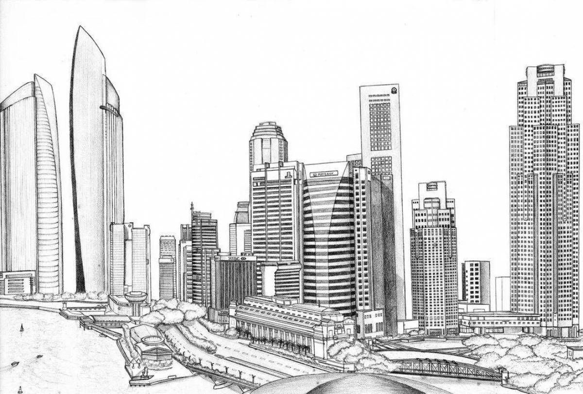 Amazing modern city coloring book