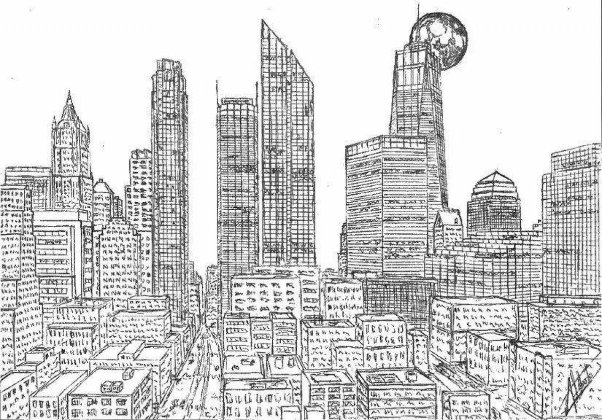 Dazzling modern city coloring book