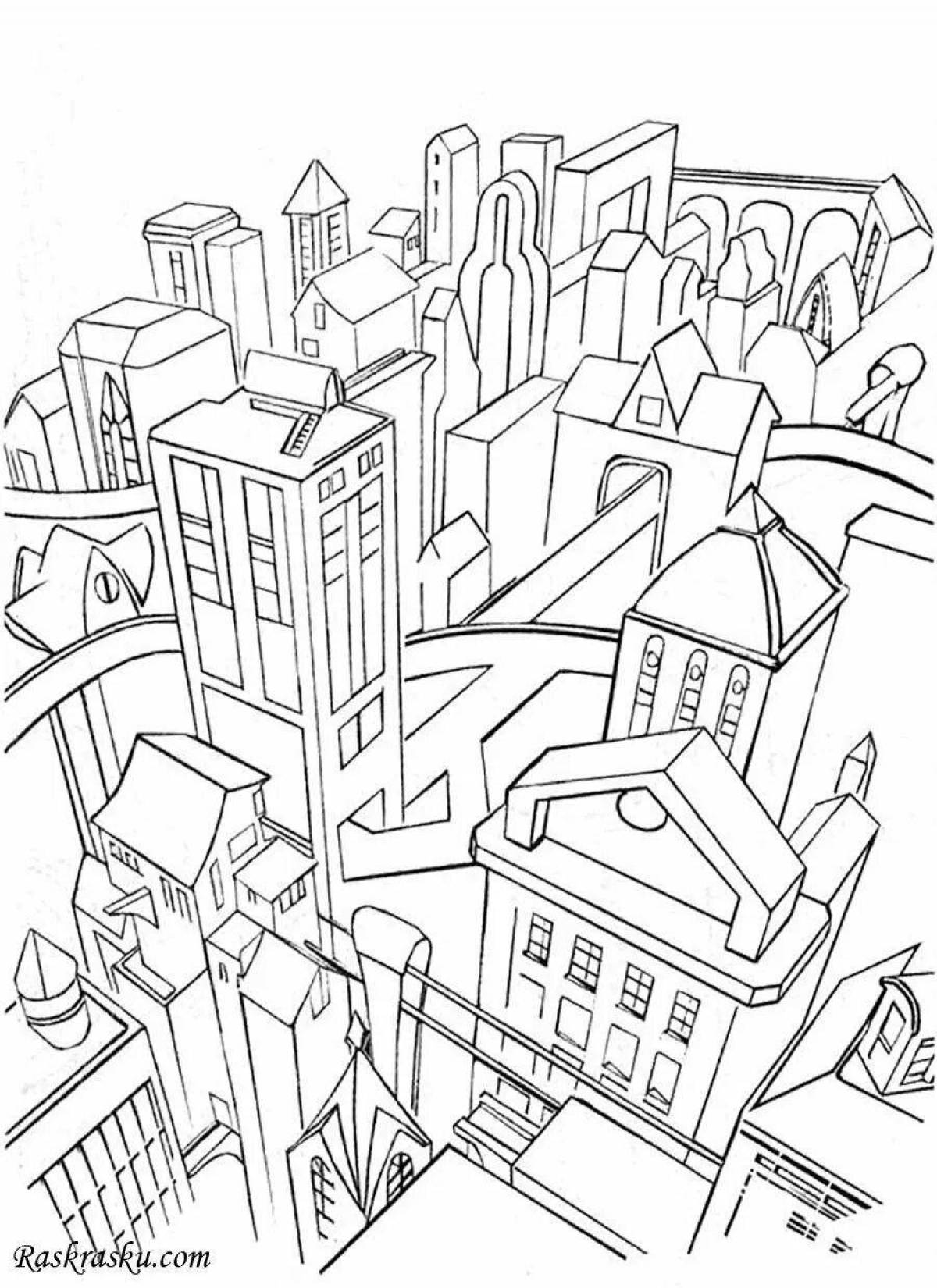 Glamorous modern city coloring page