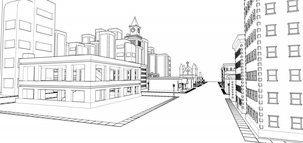 Coloring page generous modern city