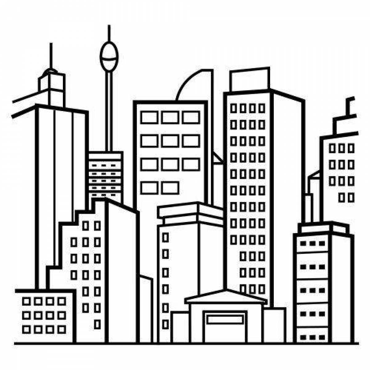 Bright modern city coloring book