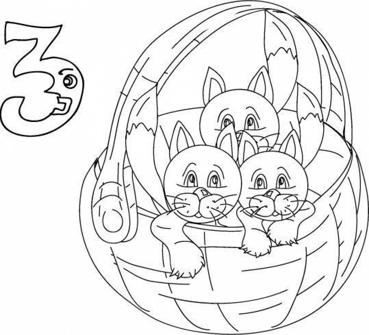 Котята в корзинке раскраска для детей