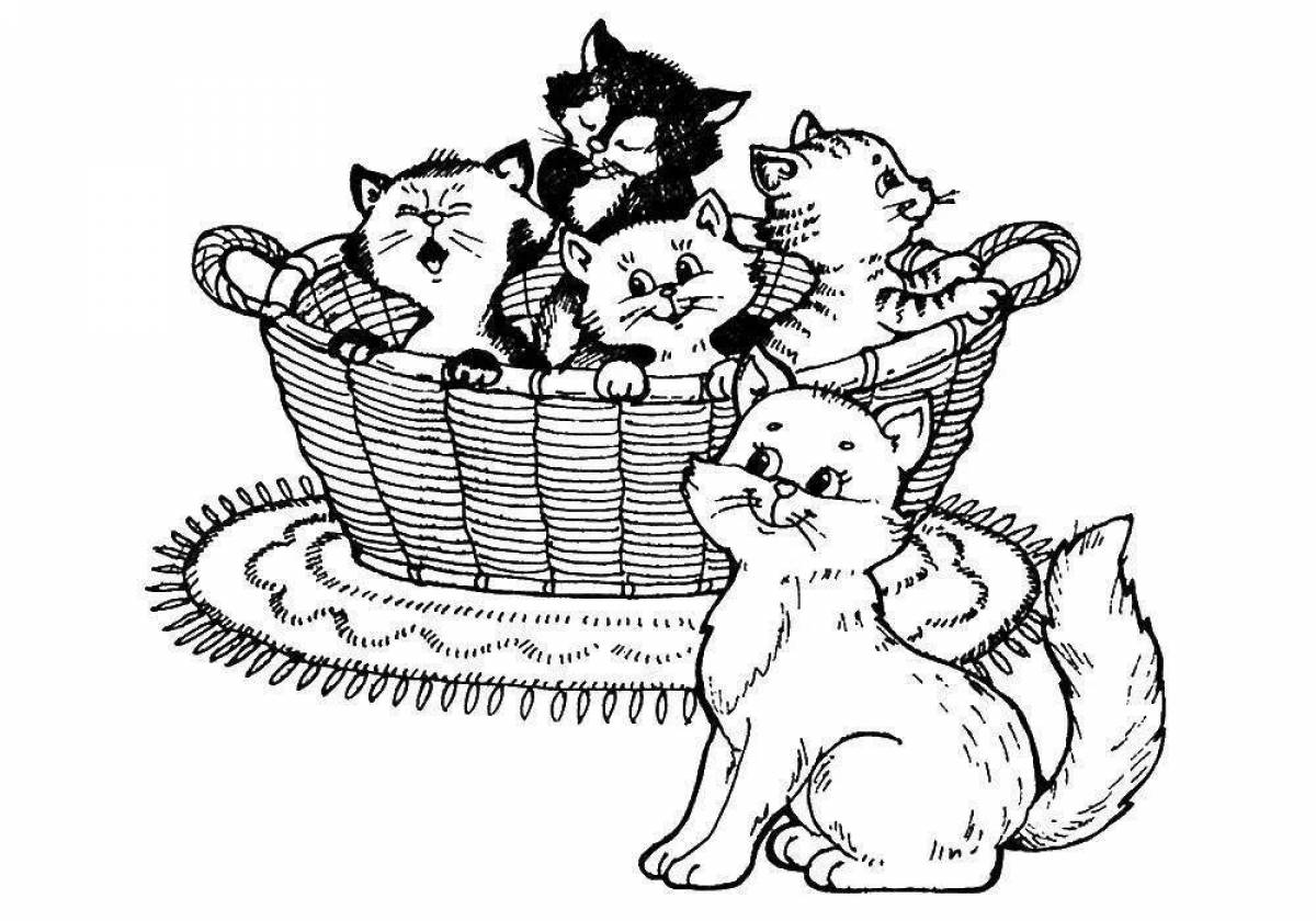 5 кошек раскраска. Раскраска котята в корзинке. Котенок. Раскраска. Раскраска кошка с котятами. Котенок раскраска для детей.