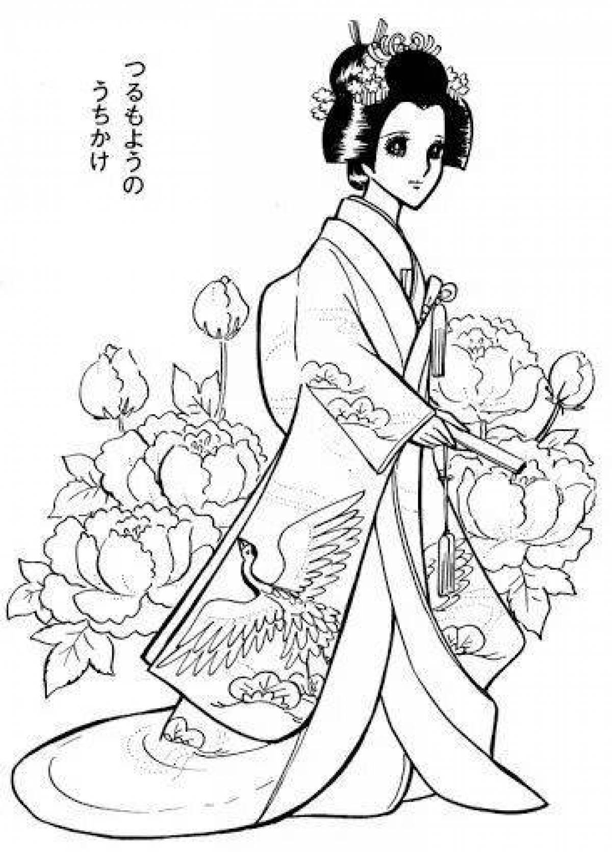 Японская принцесса раскраска