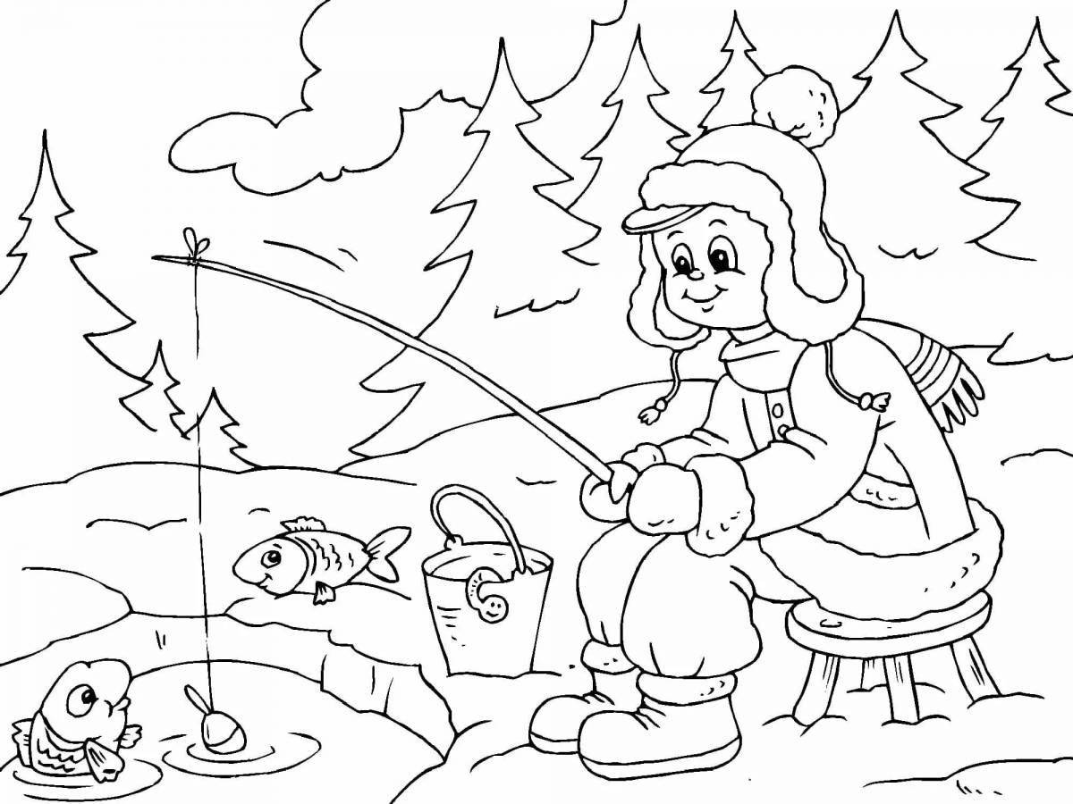 Playful children's winter coloring book