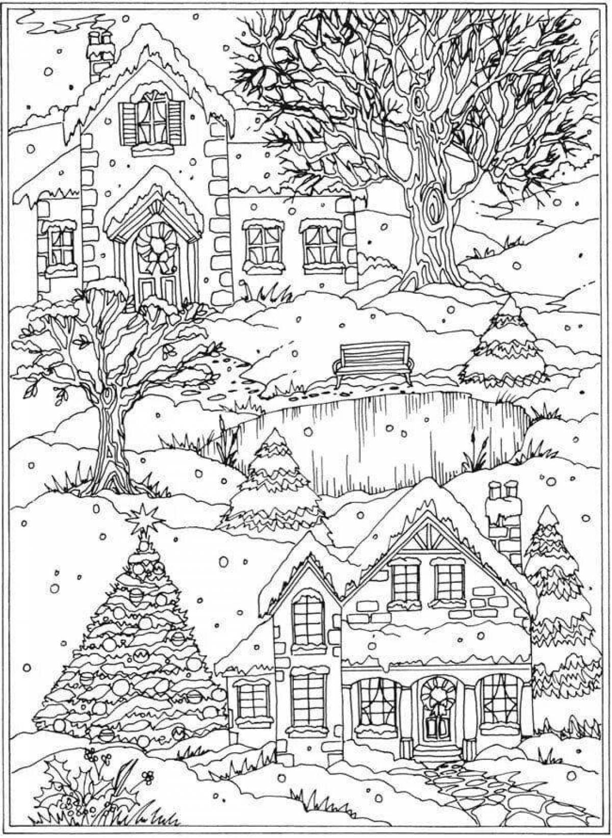 Cold blue city coloring page