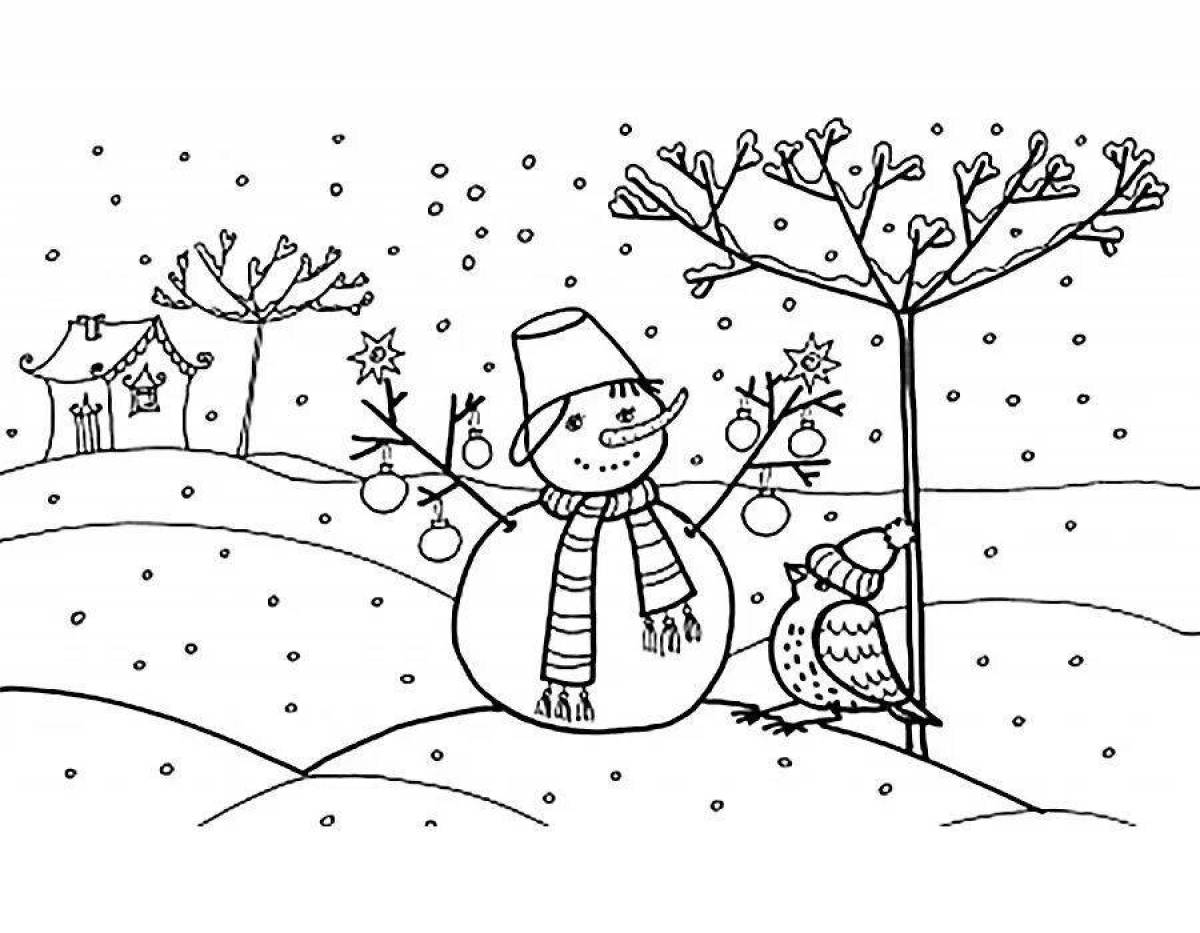 Shiny winter landscape coloring page