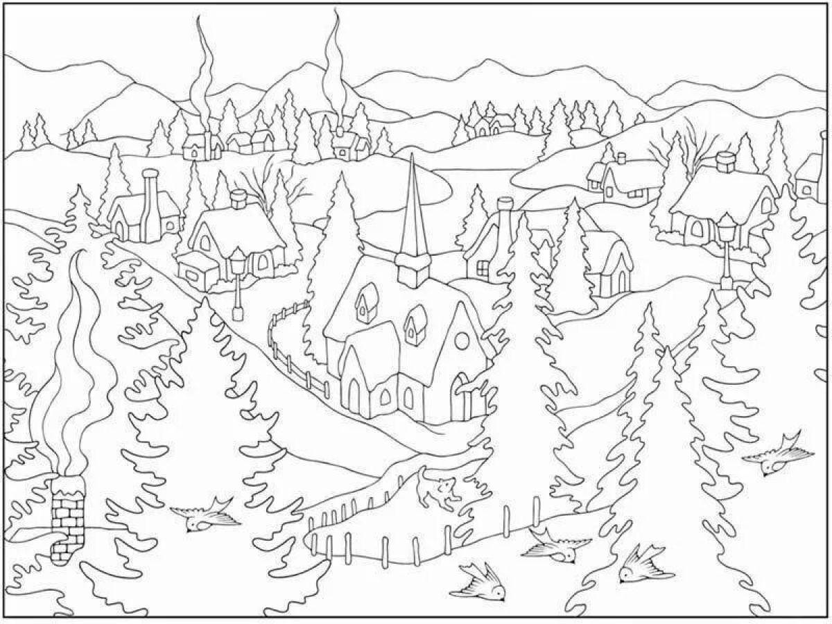 Coloring page blissful winter landscape