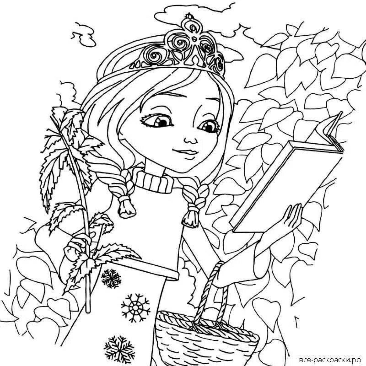 Bright coloring cartoon princess