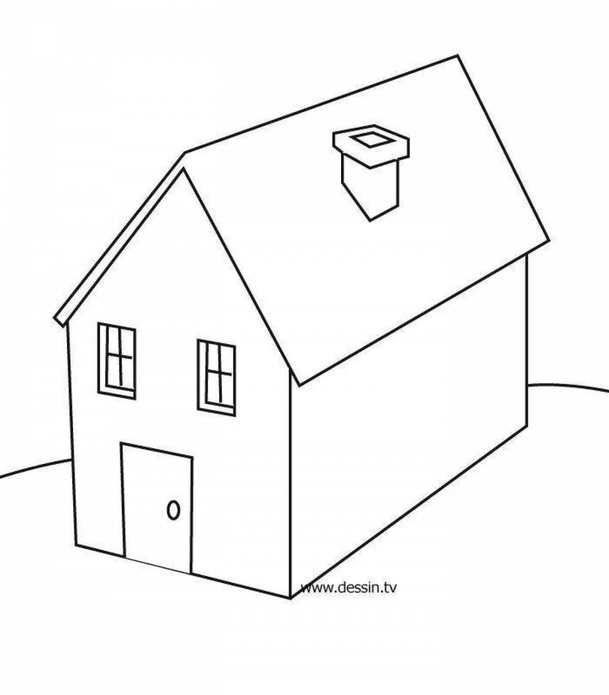 Coloring book cheerful simple house
