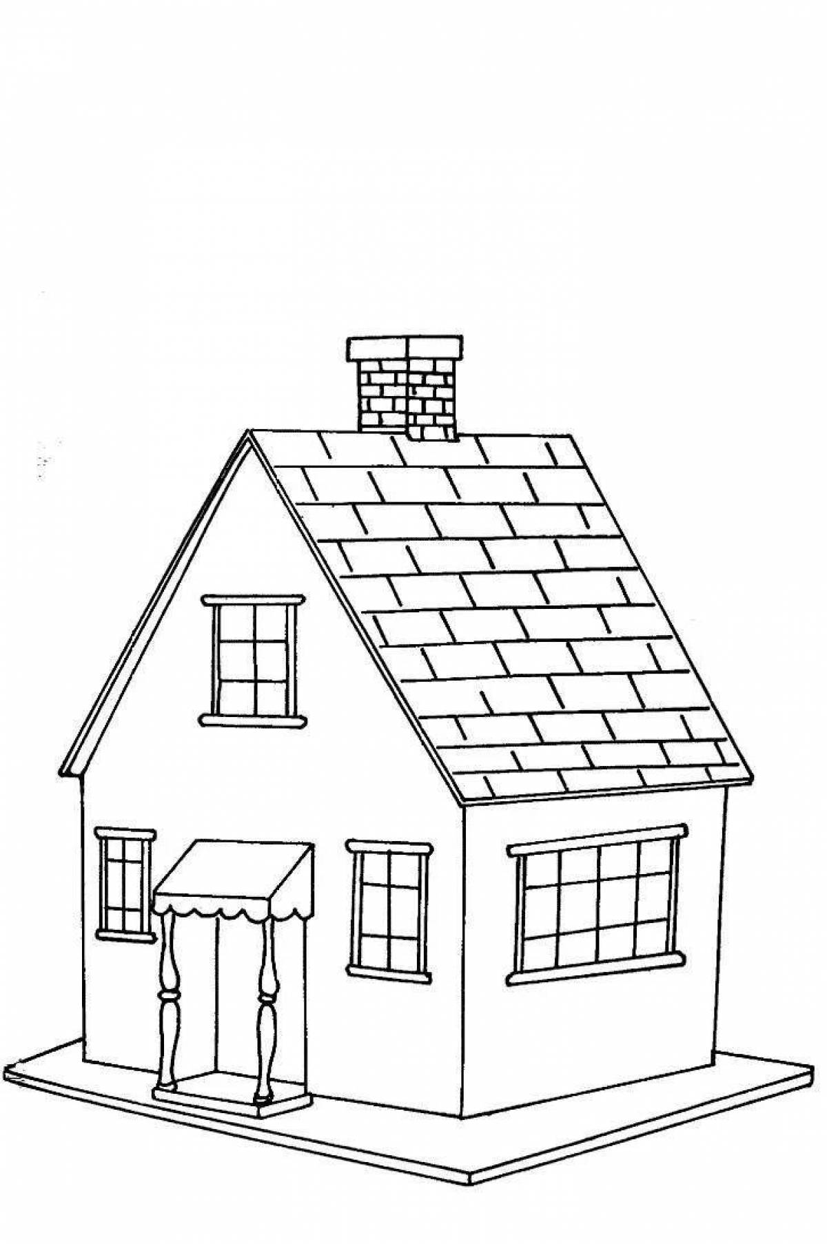 Coloring book glowing simple house