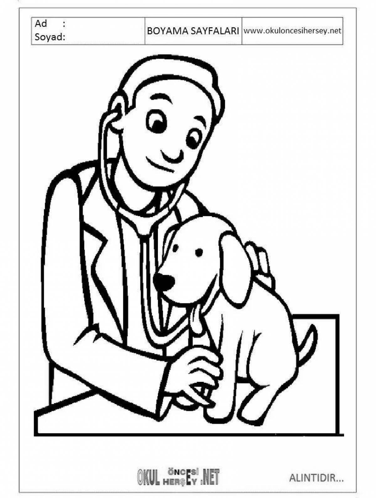 Coloring page cheerful veterinarian