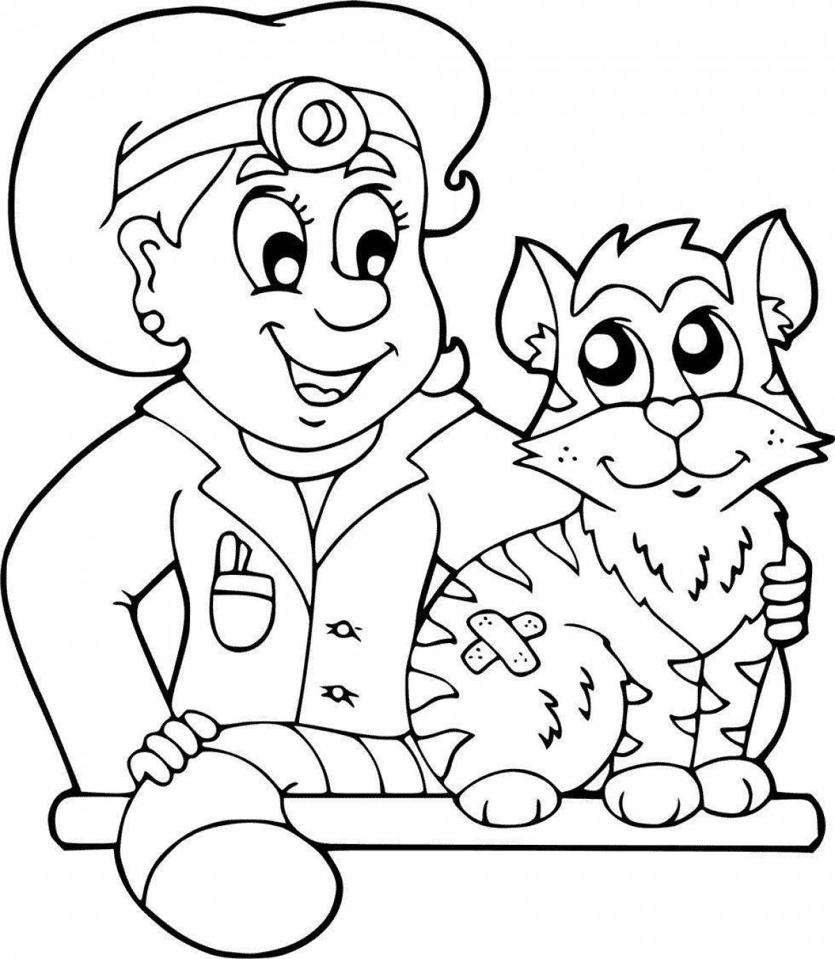Coloring page funny veterinarian
