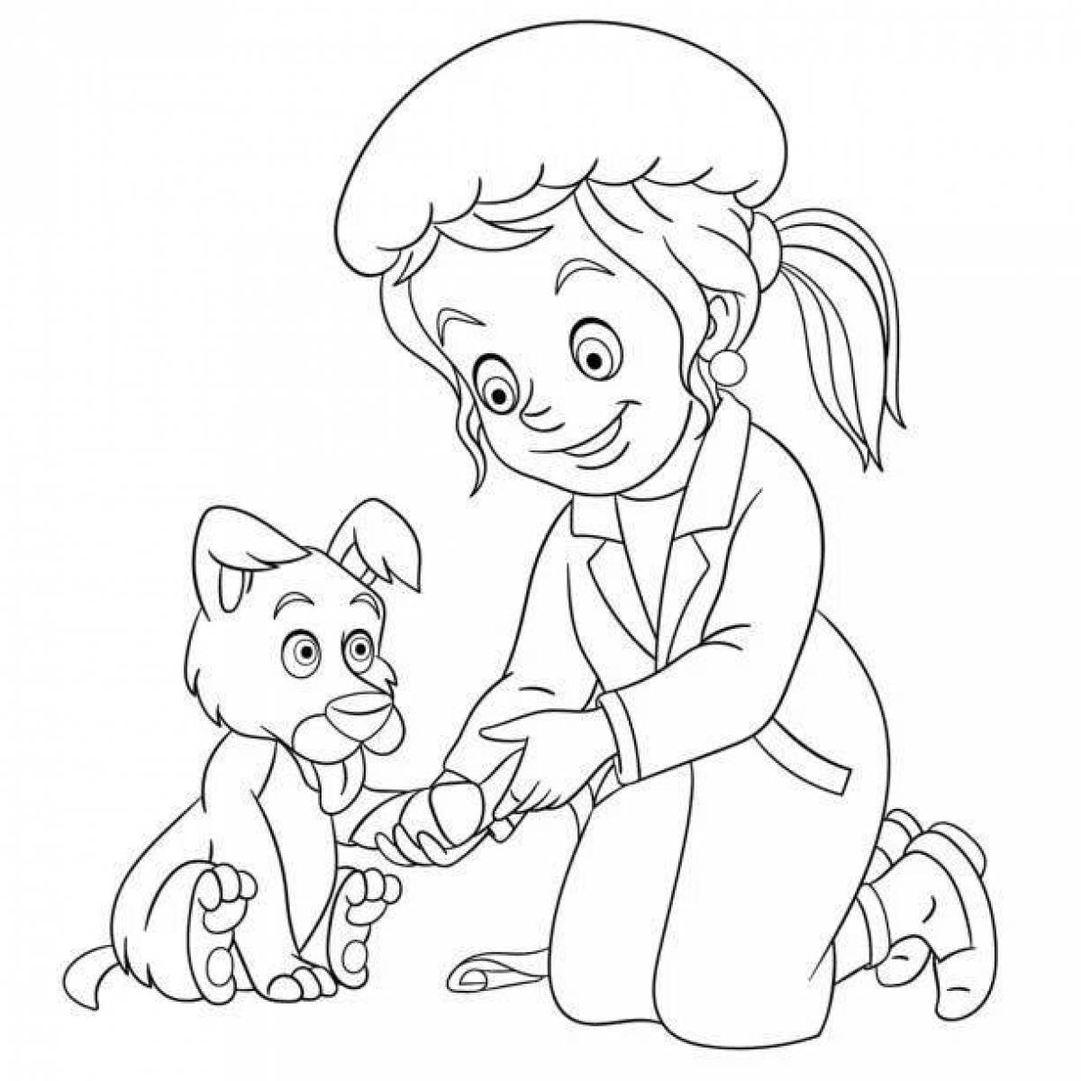 Coloring page quirky veterinarian