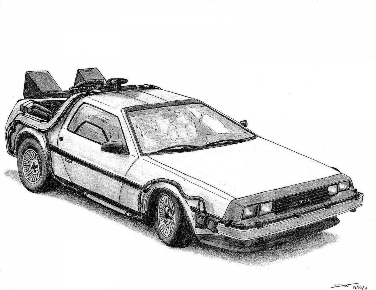 Colorful delorian machine coloring page