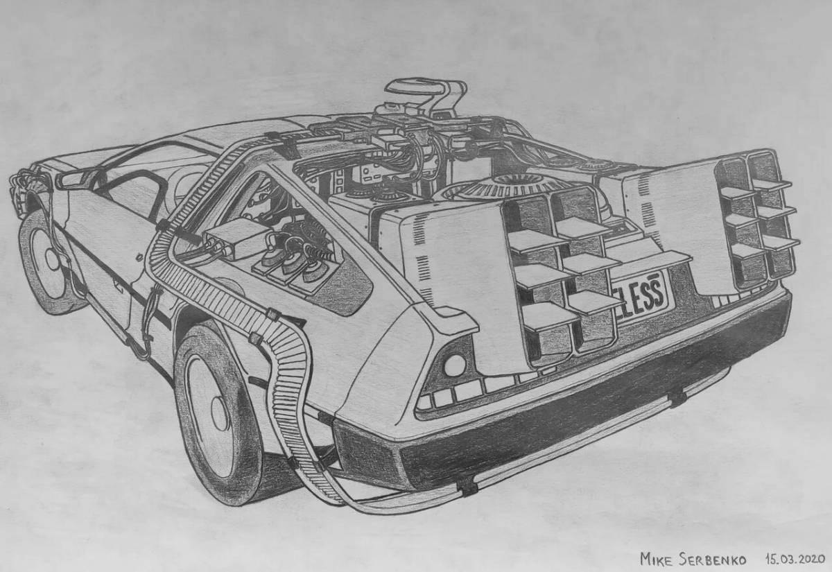 Amazing delorian machine coloring page