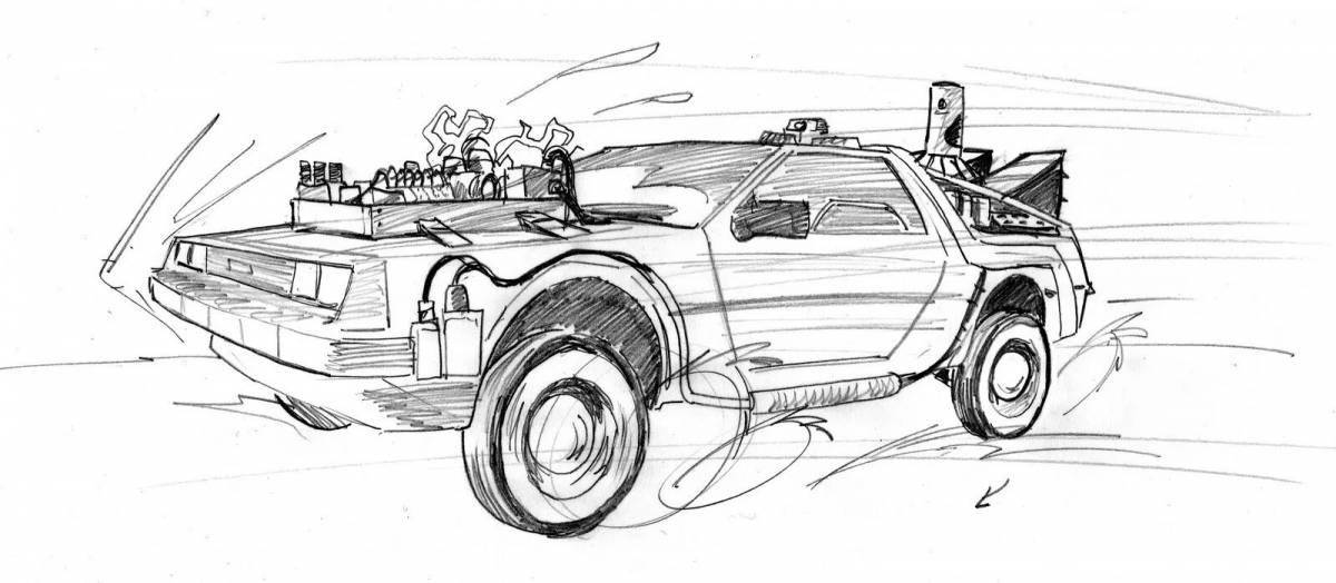 Charming delorian machine coloring page