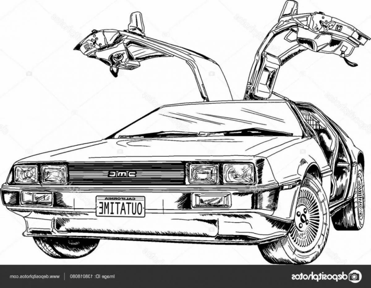 Playful delorian machine coloring page