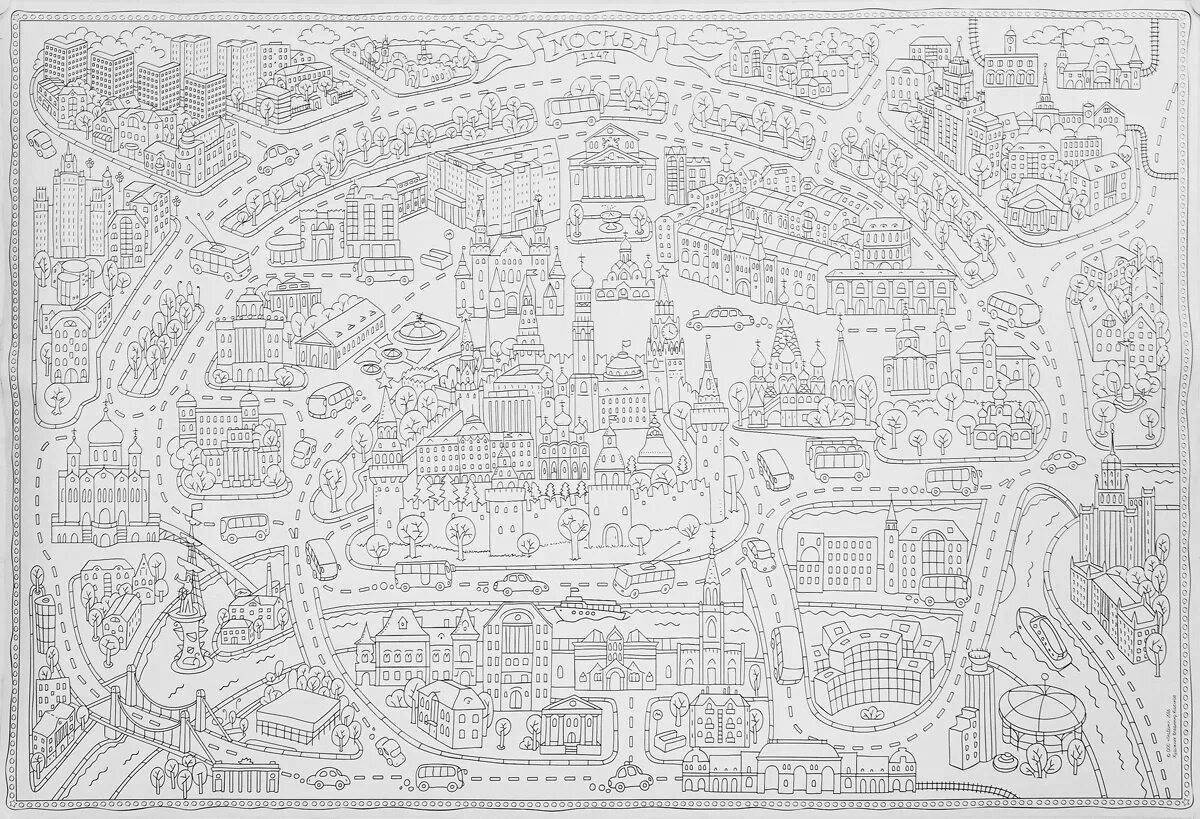 Colorful city map coloring book