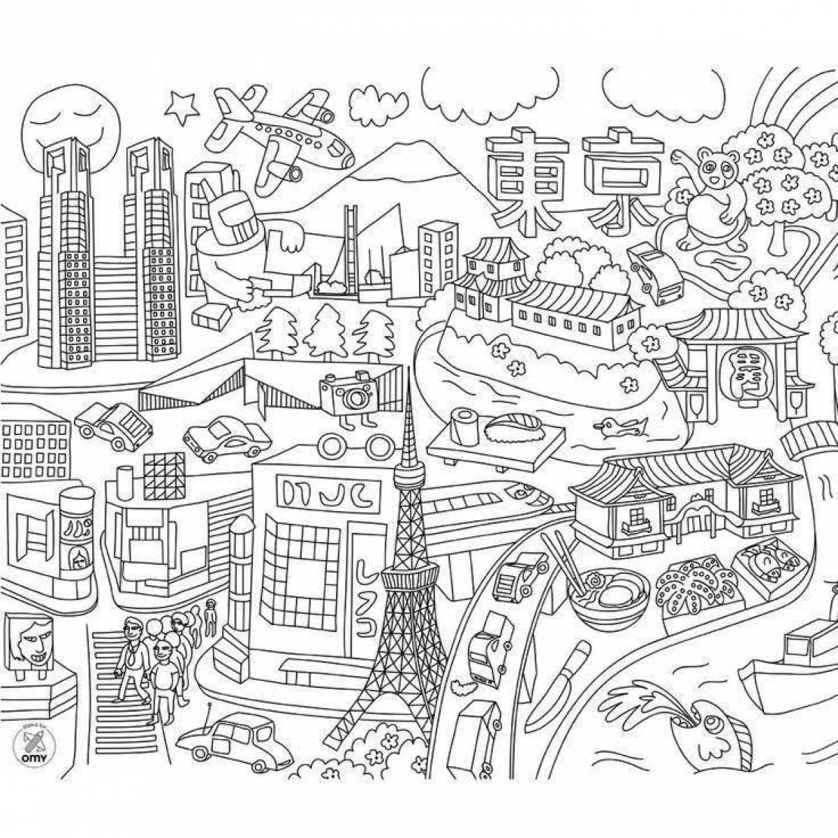 Fun city map coloring page