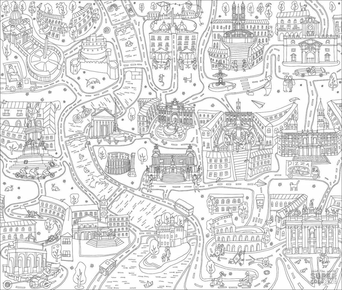 Очаровательная страница раскраски карты города