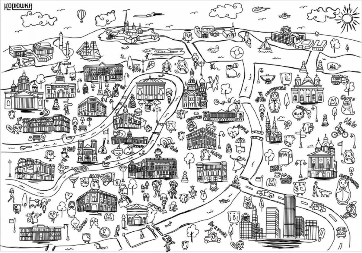 Страница раскраски «карта заманчивого города»