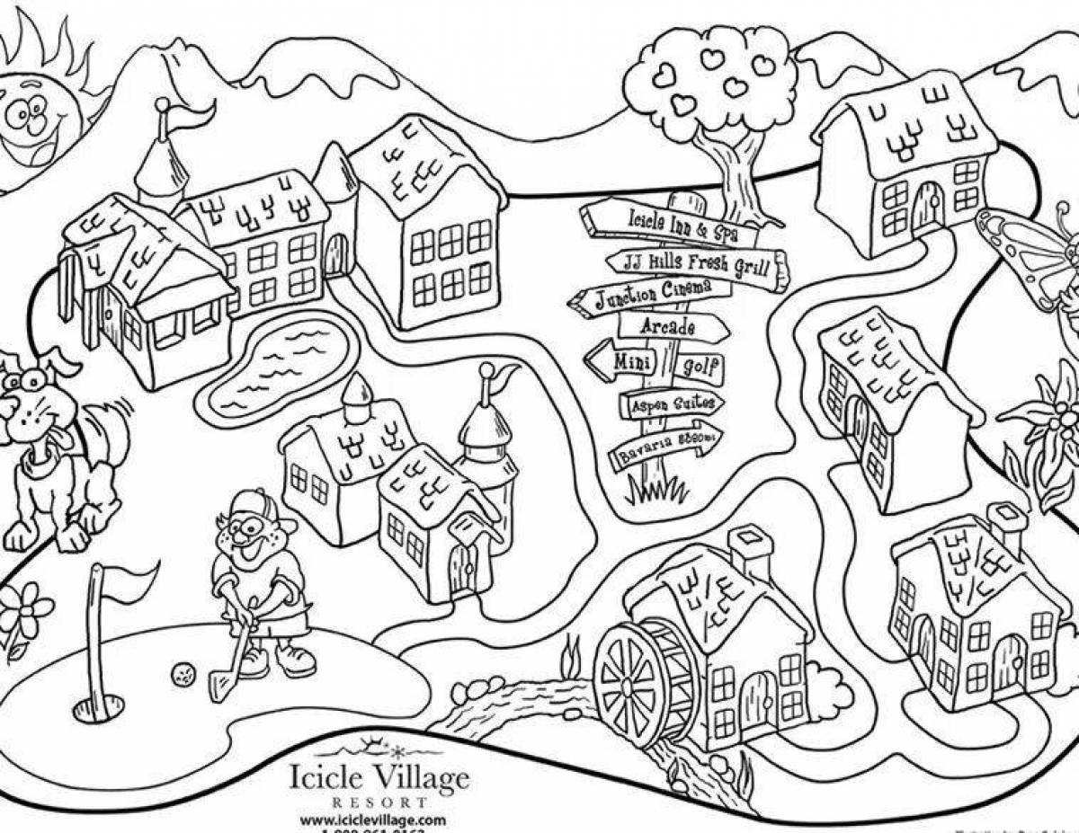 Раскраска карта очаровательного города