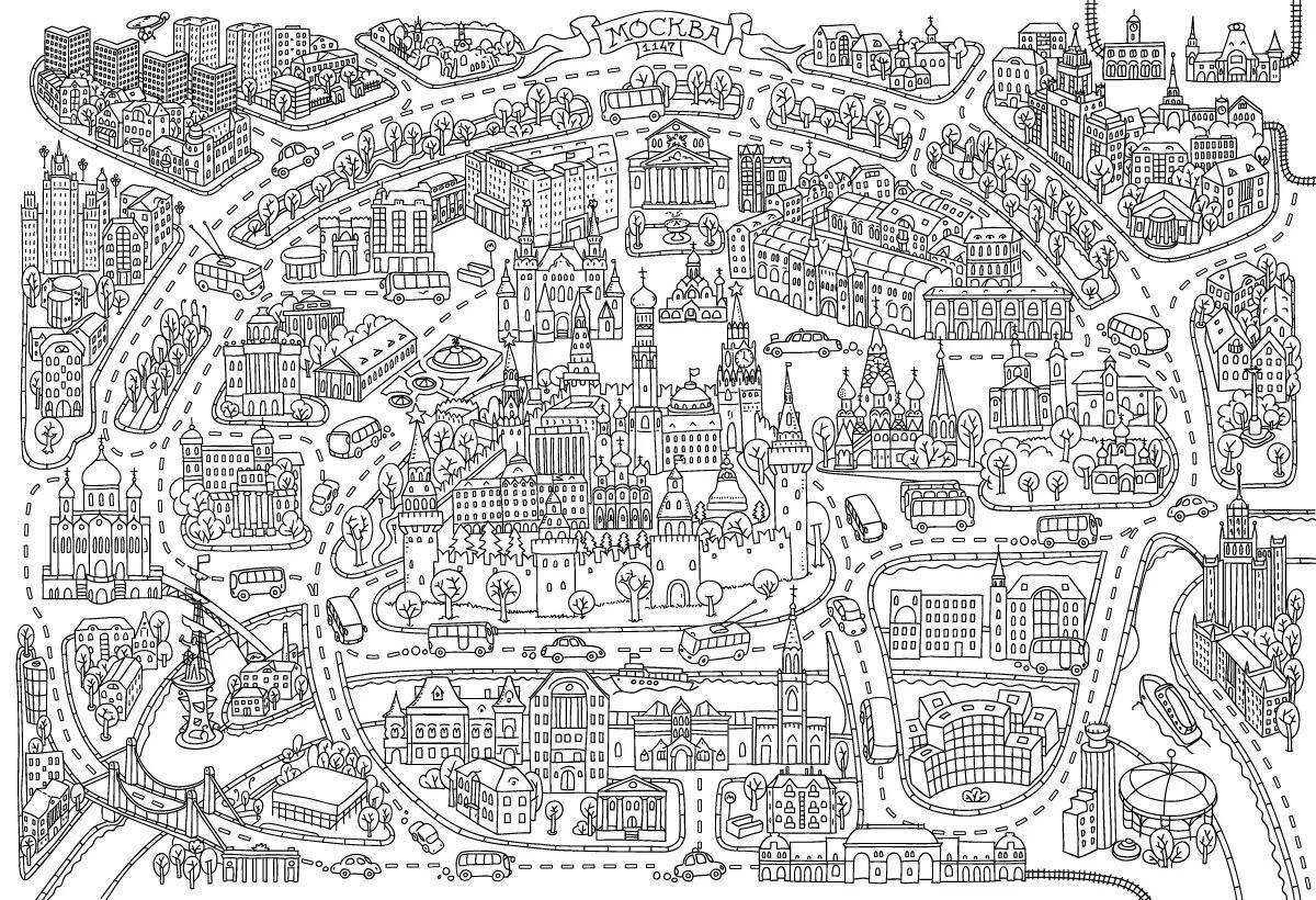 Раскраска забавная карта города