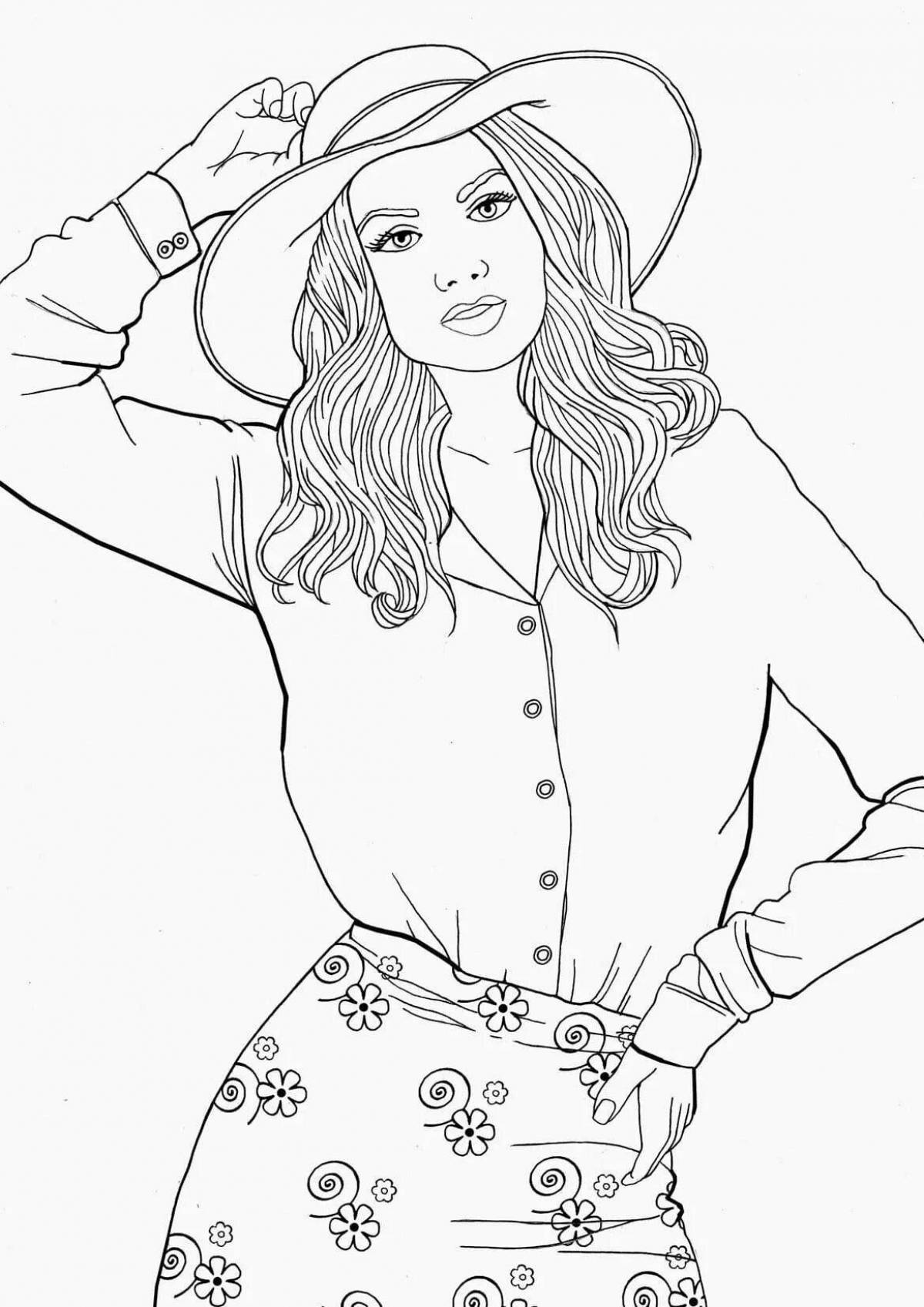 Coloring book exquisite fashionable girls