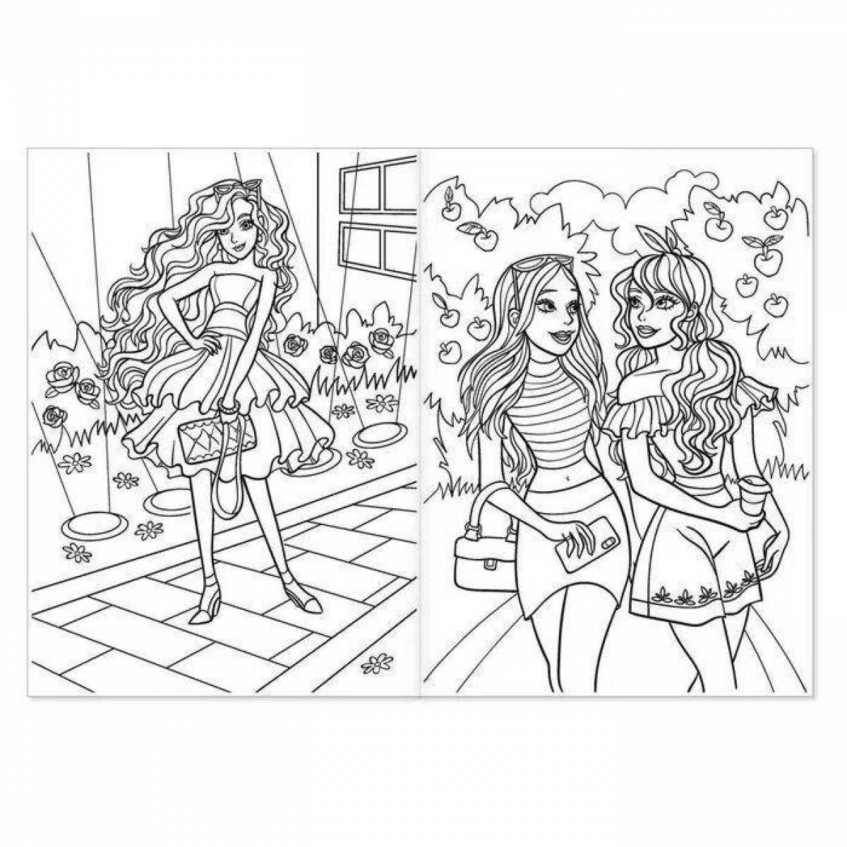 Glowing fashion girls coloring page