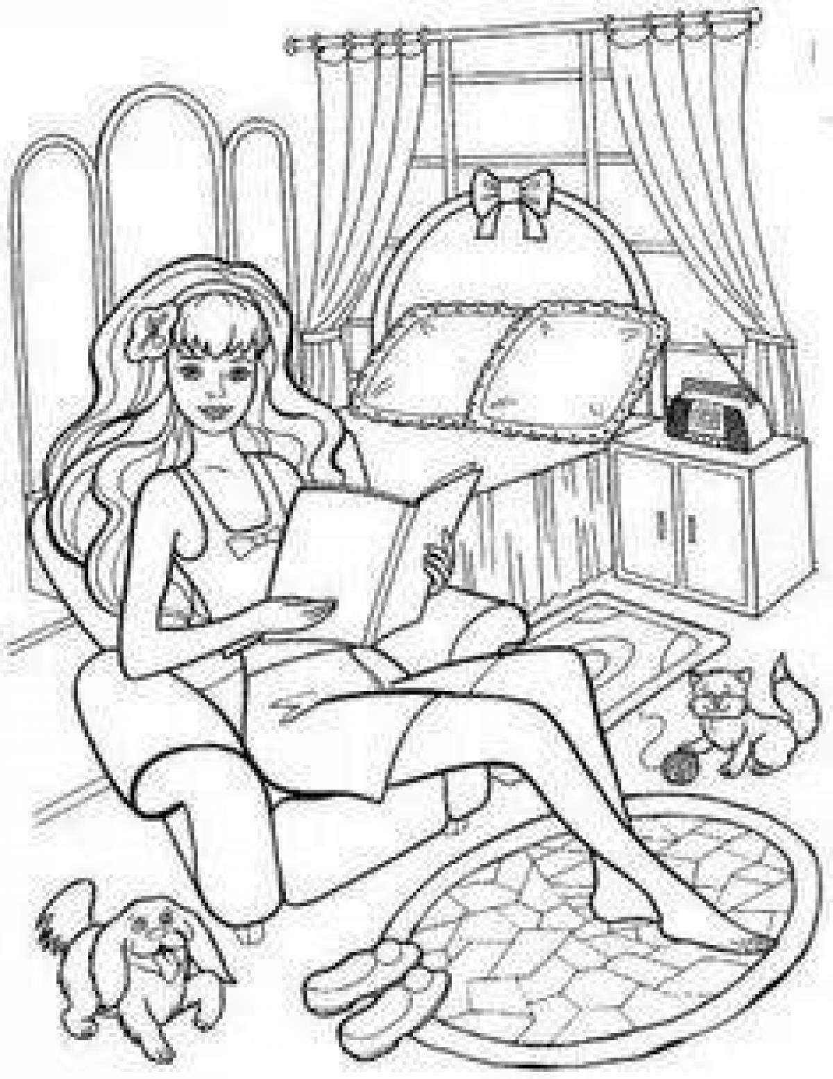 Adorable barbie house coloring book