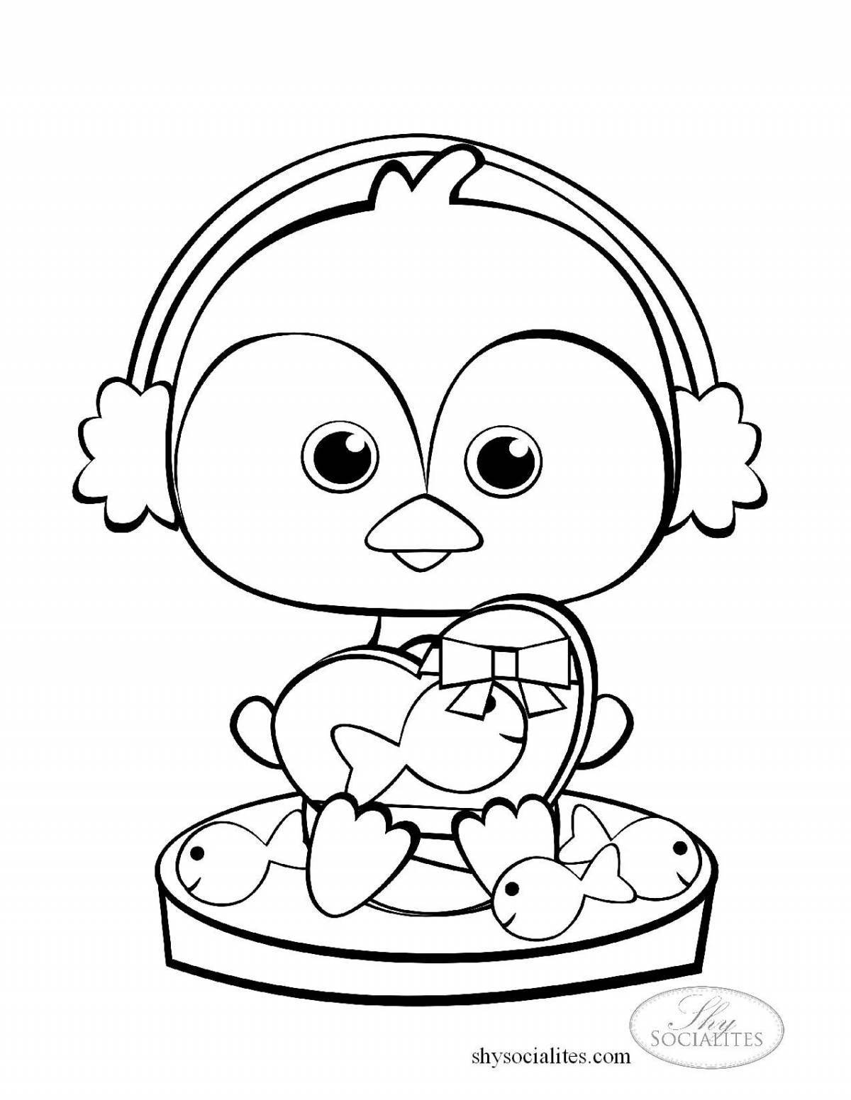 Adorable cute penguin coloring page