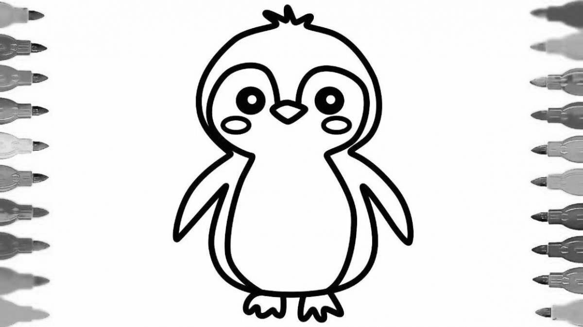 Coloring book fluffy cute penguin