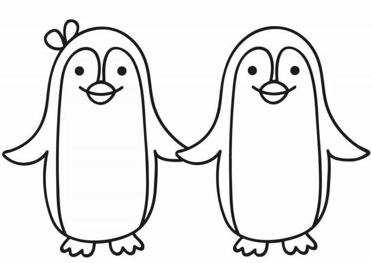 Colorful cute penguin coloring page