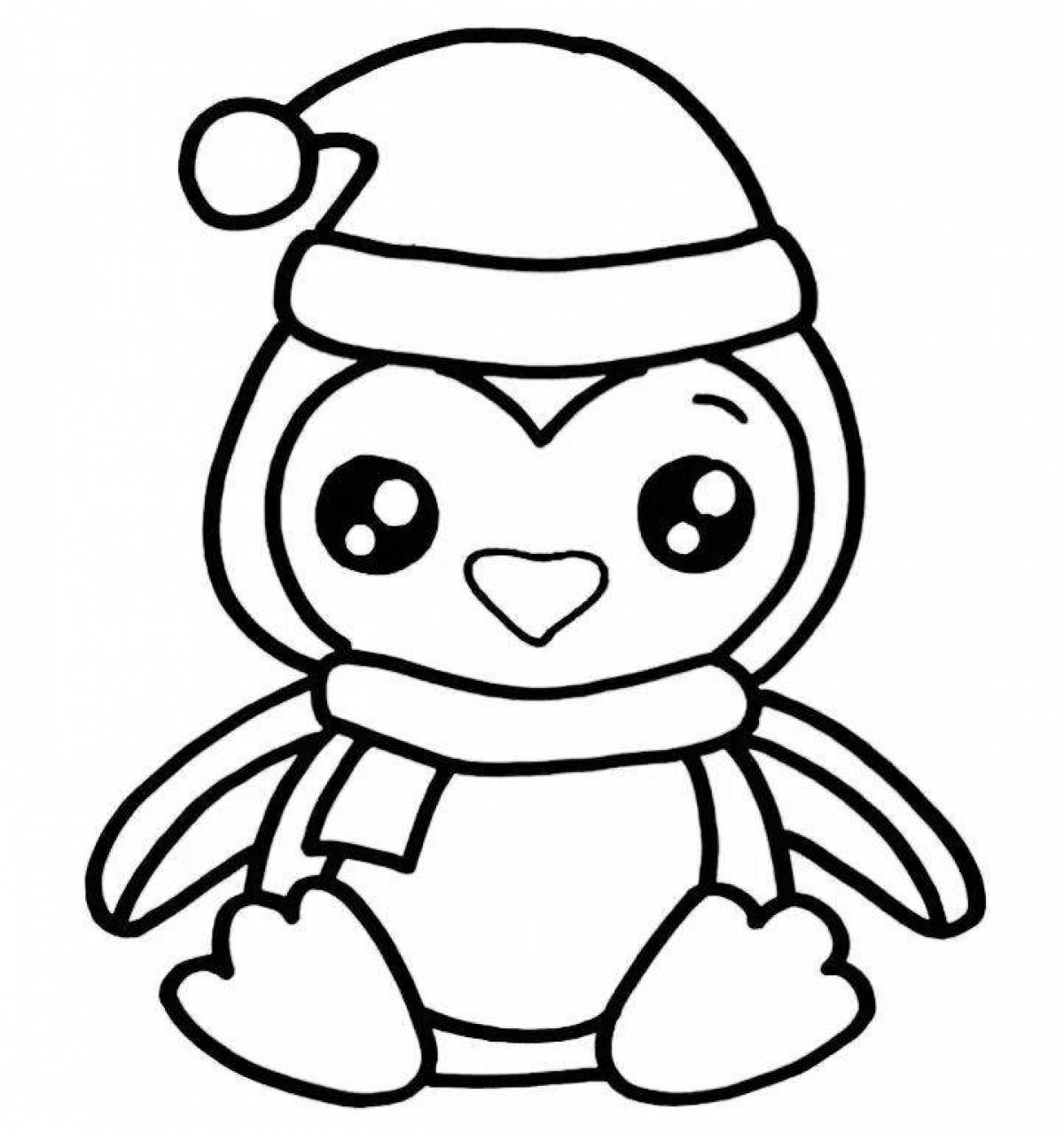 Coloring page cute and fluffy penguin