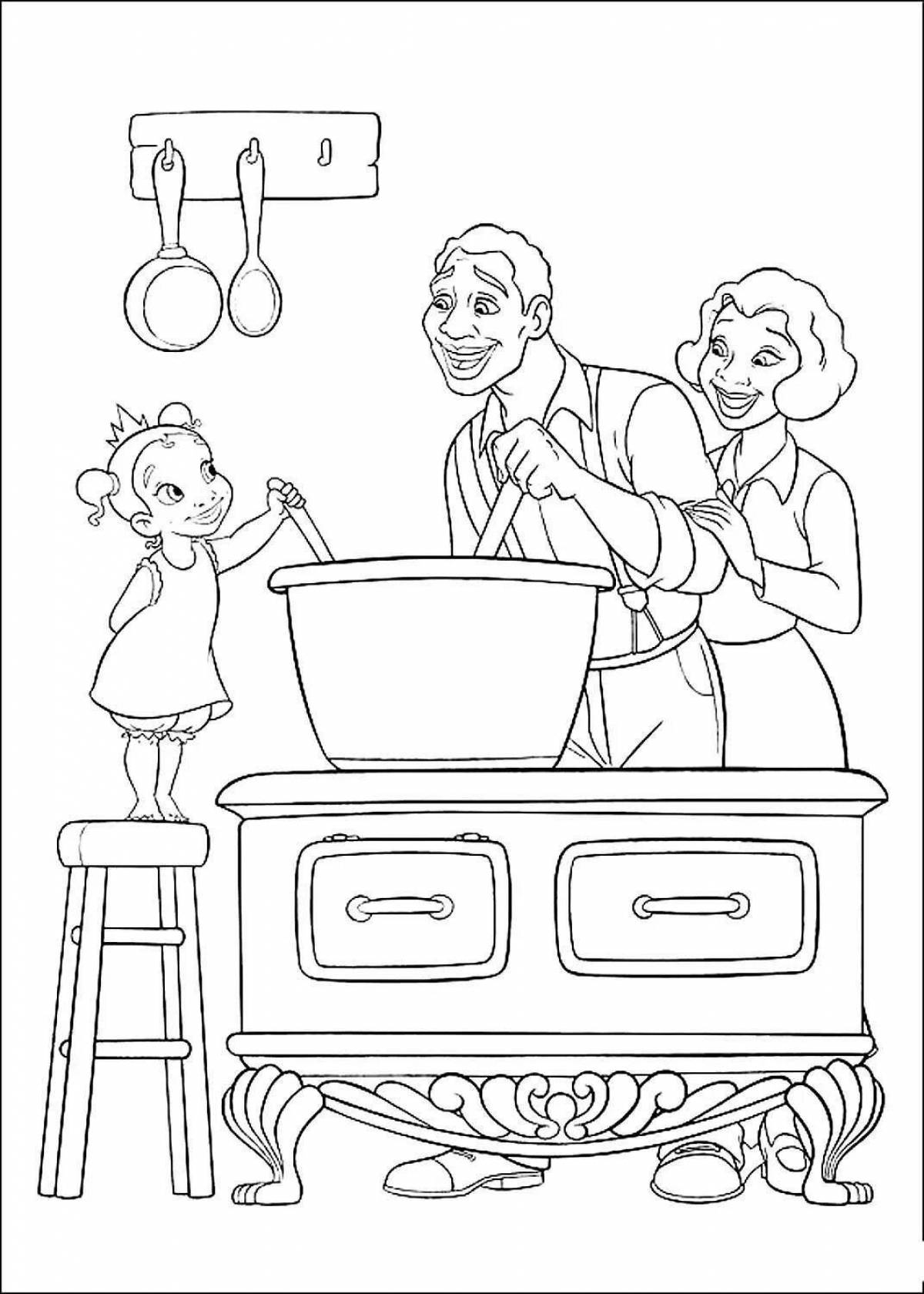 Daughter coloring page of energetic dad