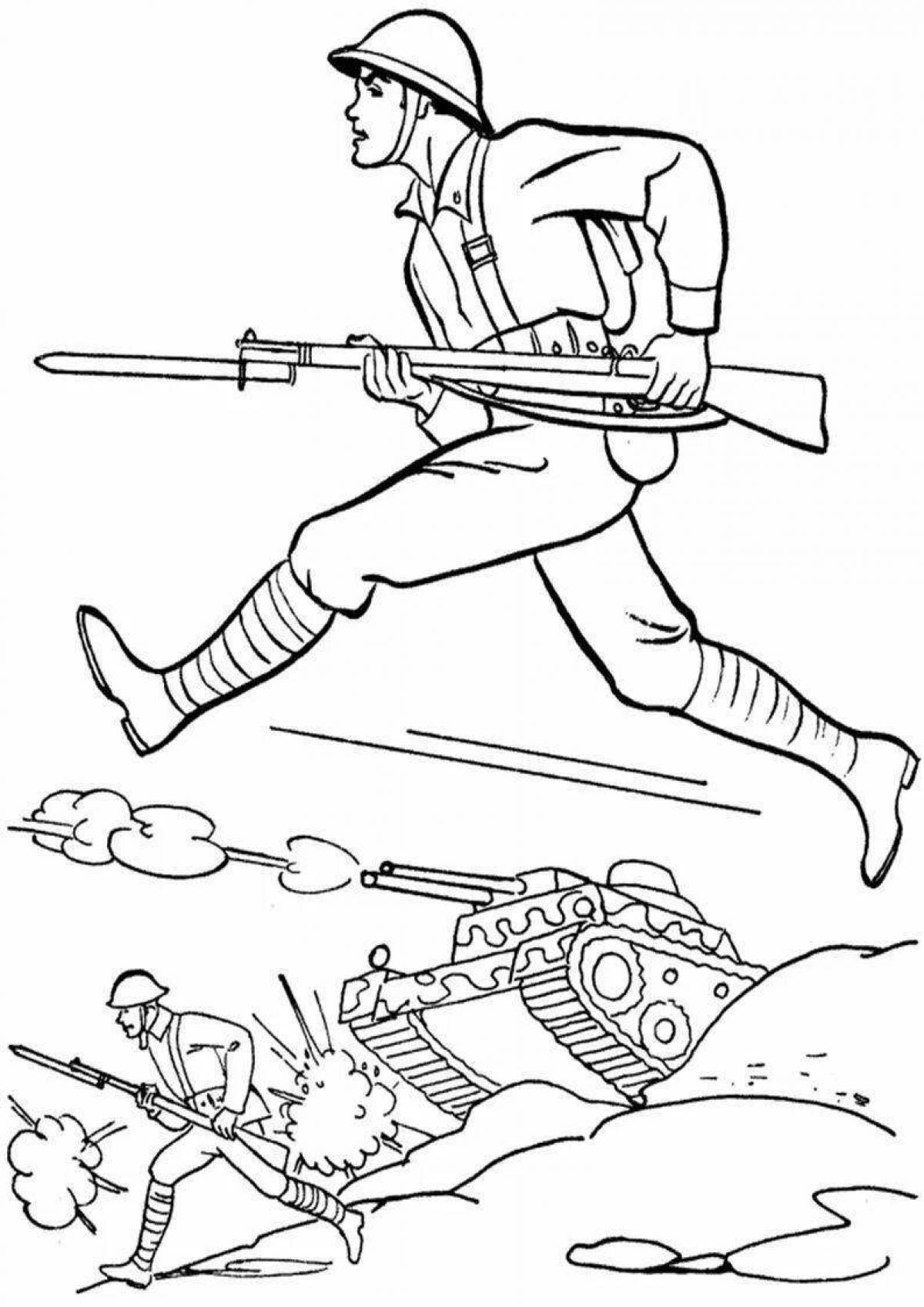 Detailed soldier coloring page