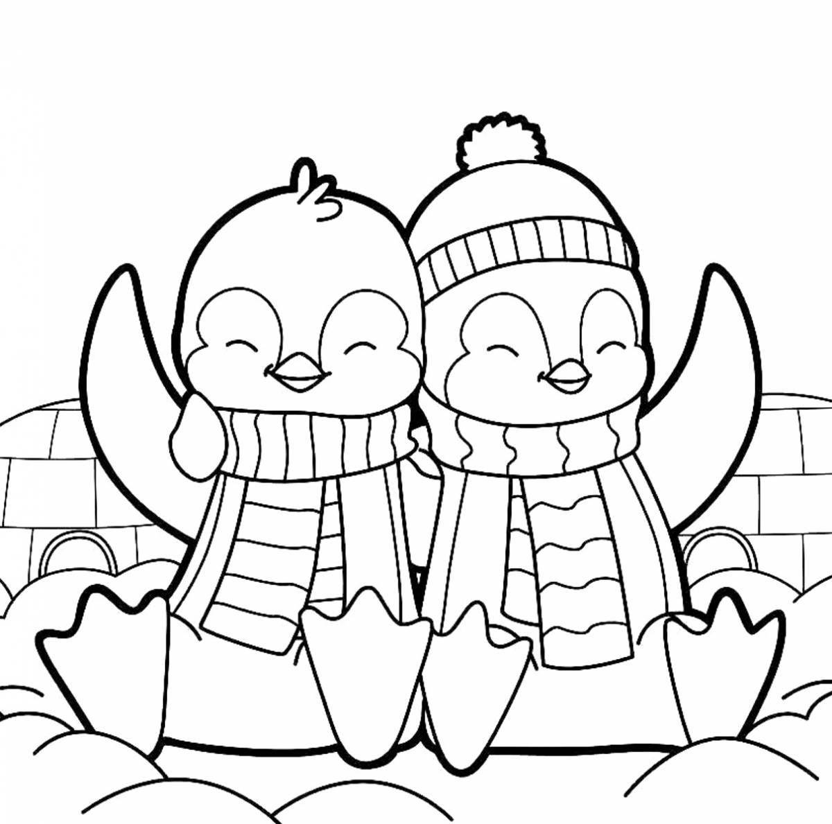 Colorful christmas penguin coloring page