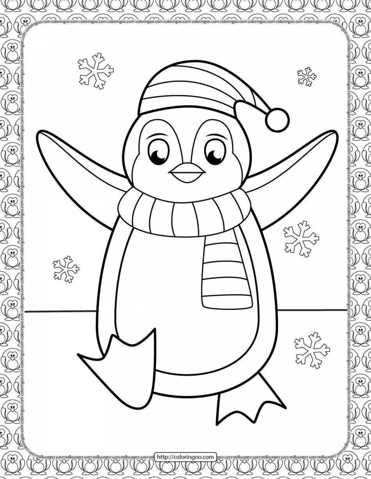 Раскраска веселый рождественский пингвин