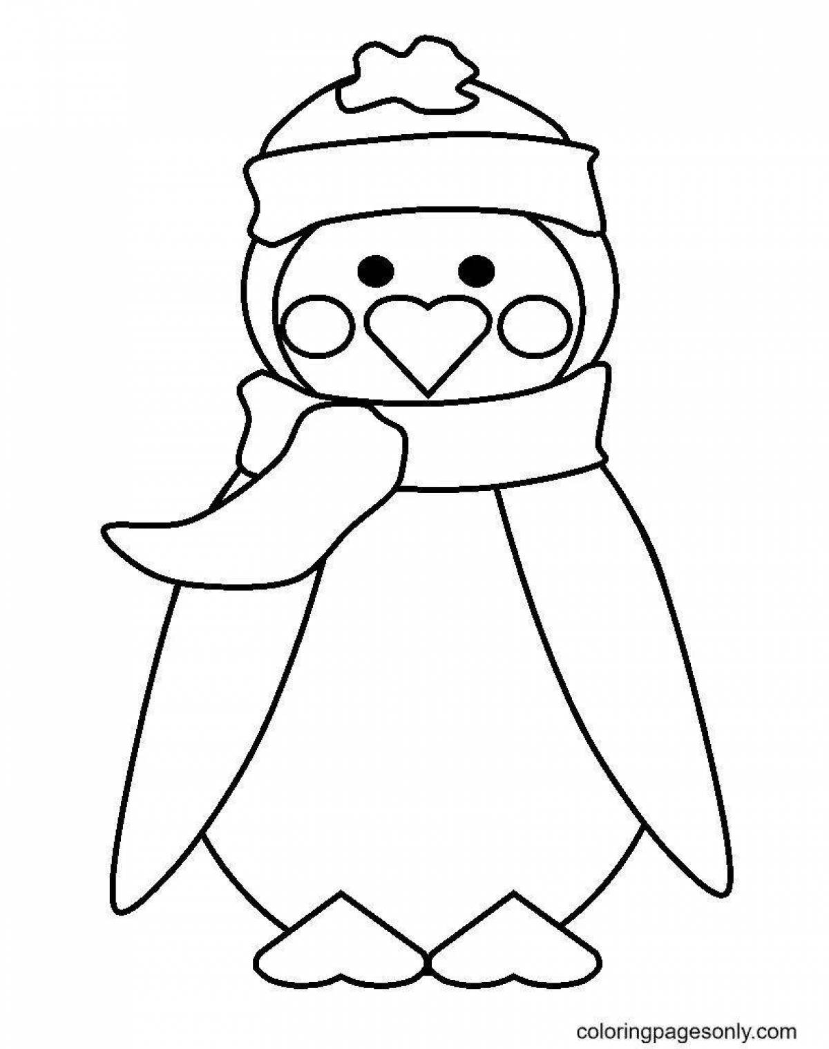 Coloring page playful christmas penguin