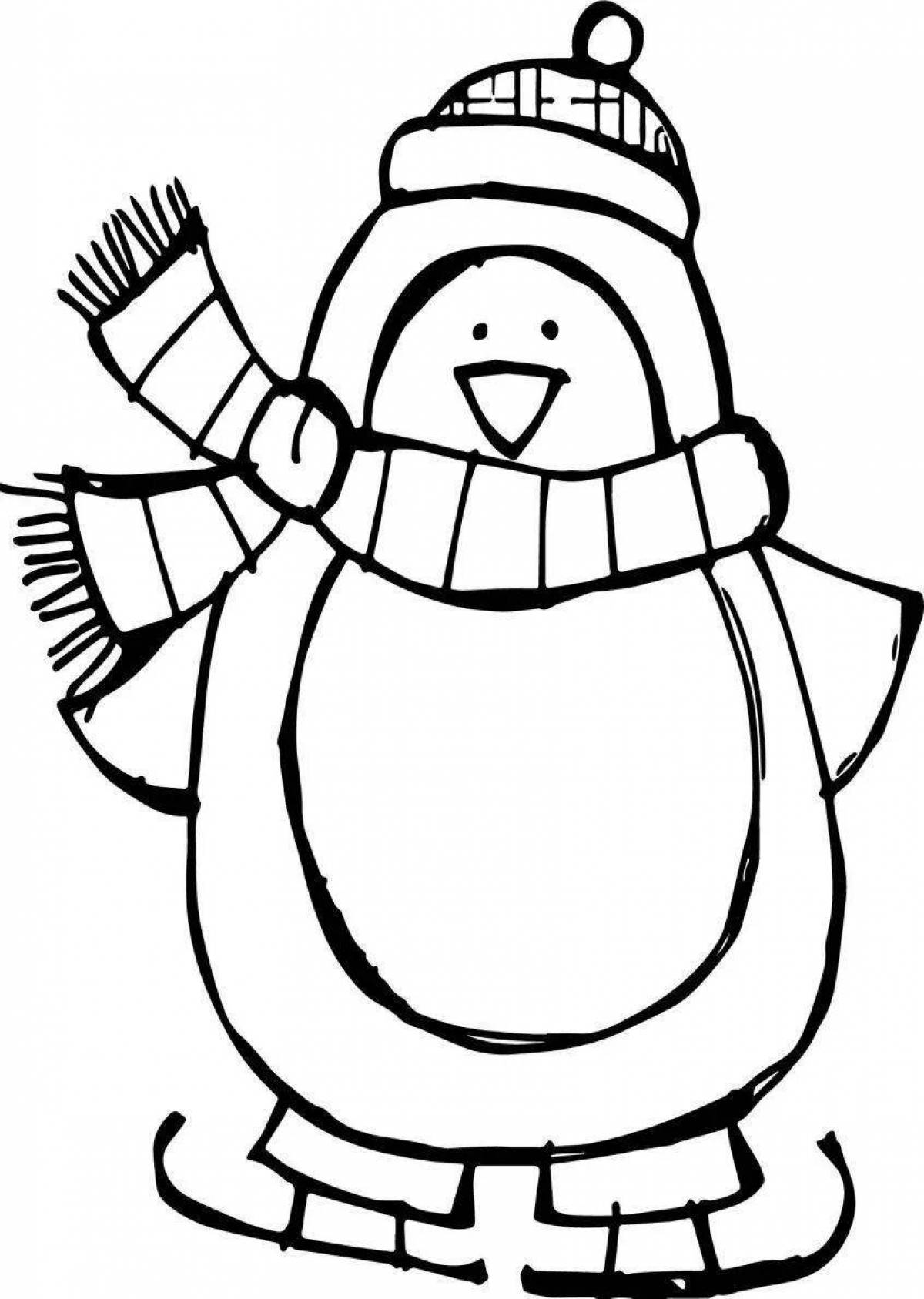 Coloring page bright christmas penguin