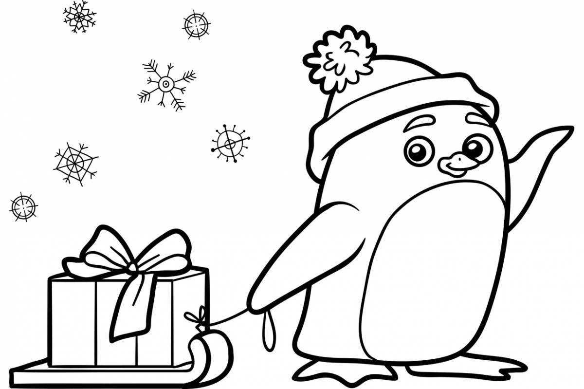 Блестящий рождественский пингвин раскраска